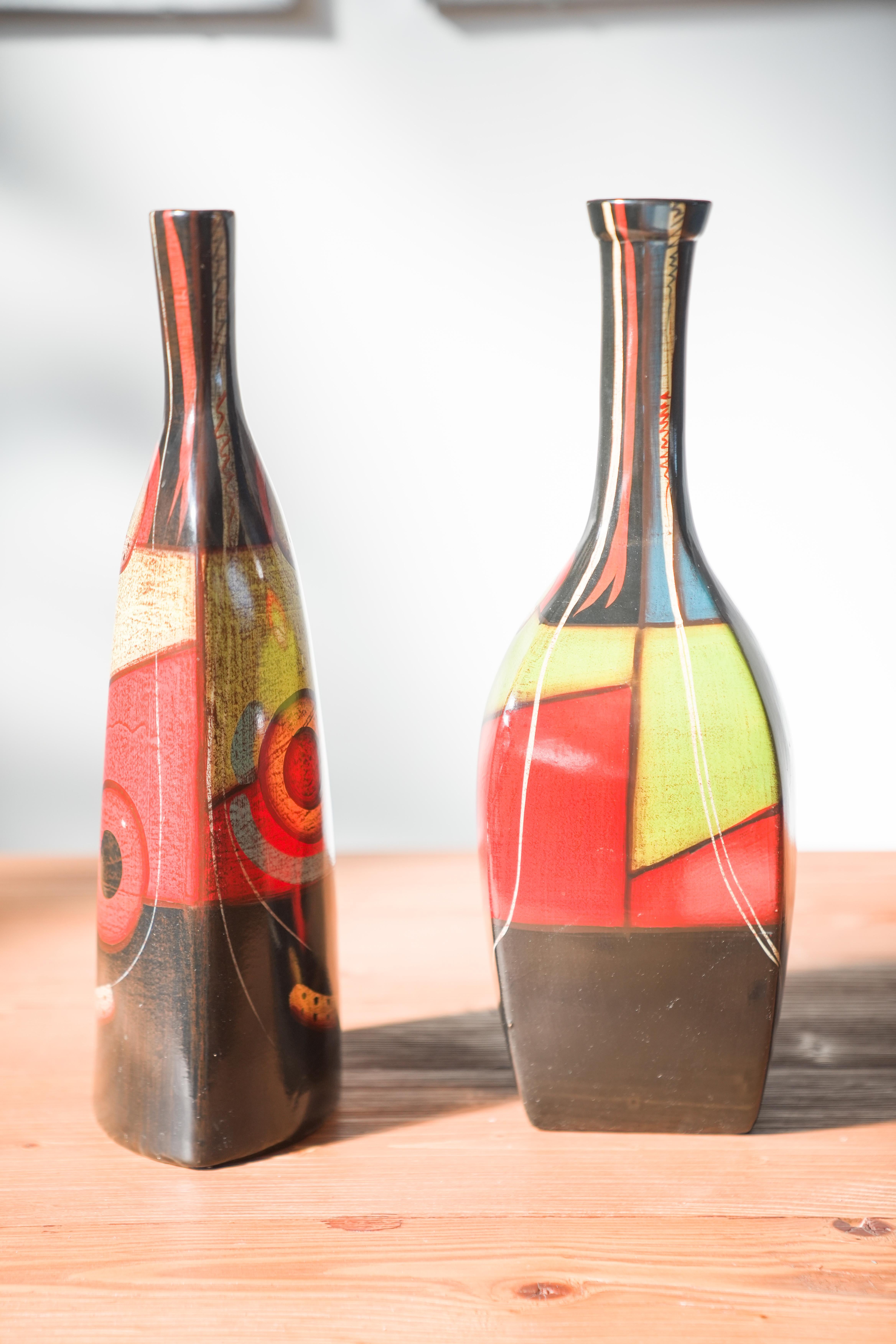 jarrones de terracota pintados a mano de los años 70-80 en venta 4