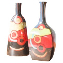1970s-80s Hand-Painted Terracotta Vases