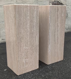 1970s, 80s, Italian Travertine Marble Pair Pedestals End Tables Post-Modern Era