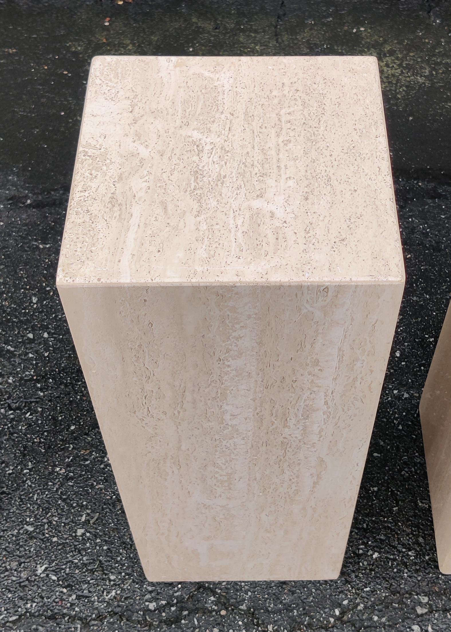 1970s, 80s, Italian Travertine Marble Pair Pedestals End Tables Post-Modern Era 2