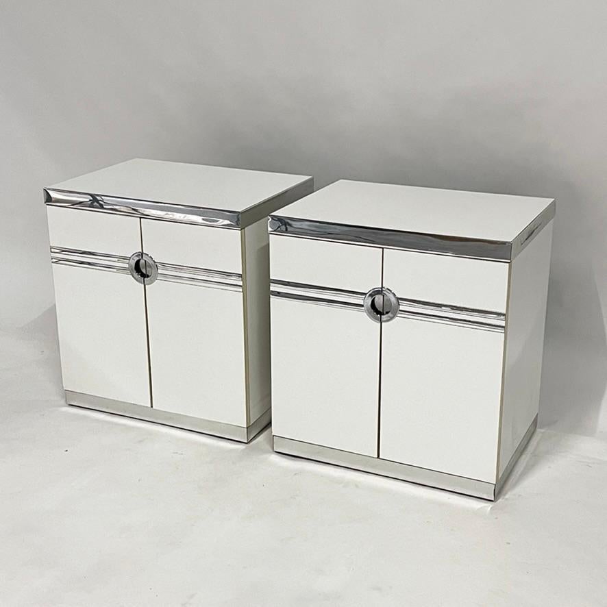 1970s/80s Postmodern Deco Themed Pierre Cardin 3 Part Credenza in White & Chrome For Sale 5