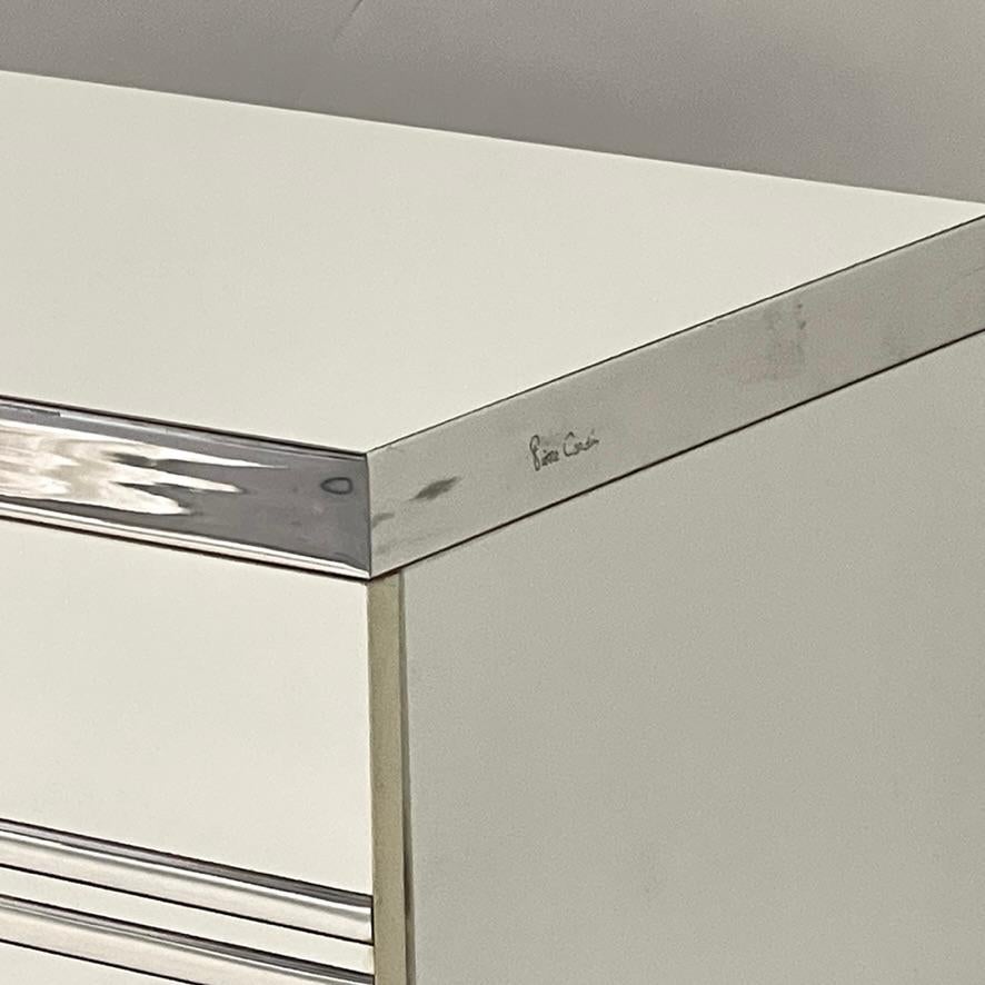 1970s/80s Postmodern Deco Themed Pierre Cardin 3 Part Credenza in White & Chrome For Sale 8