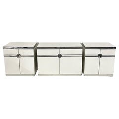 1970s/80s Postmodern Deco Themed Pierre Cardin 3 Part Credenza in White & Chrome