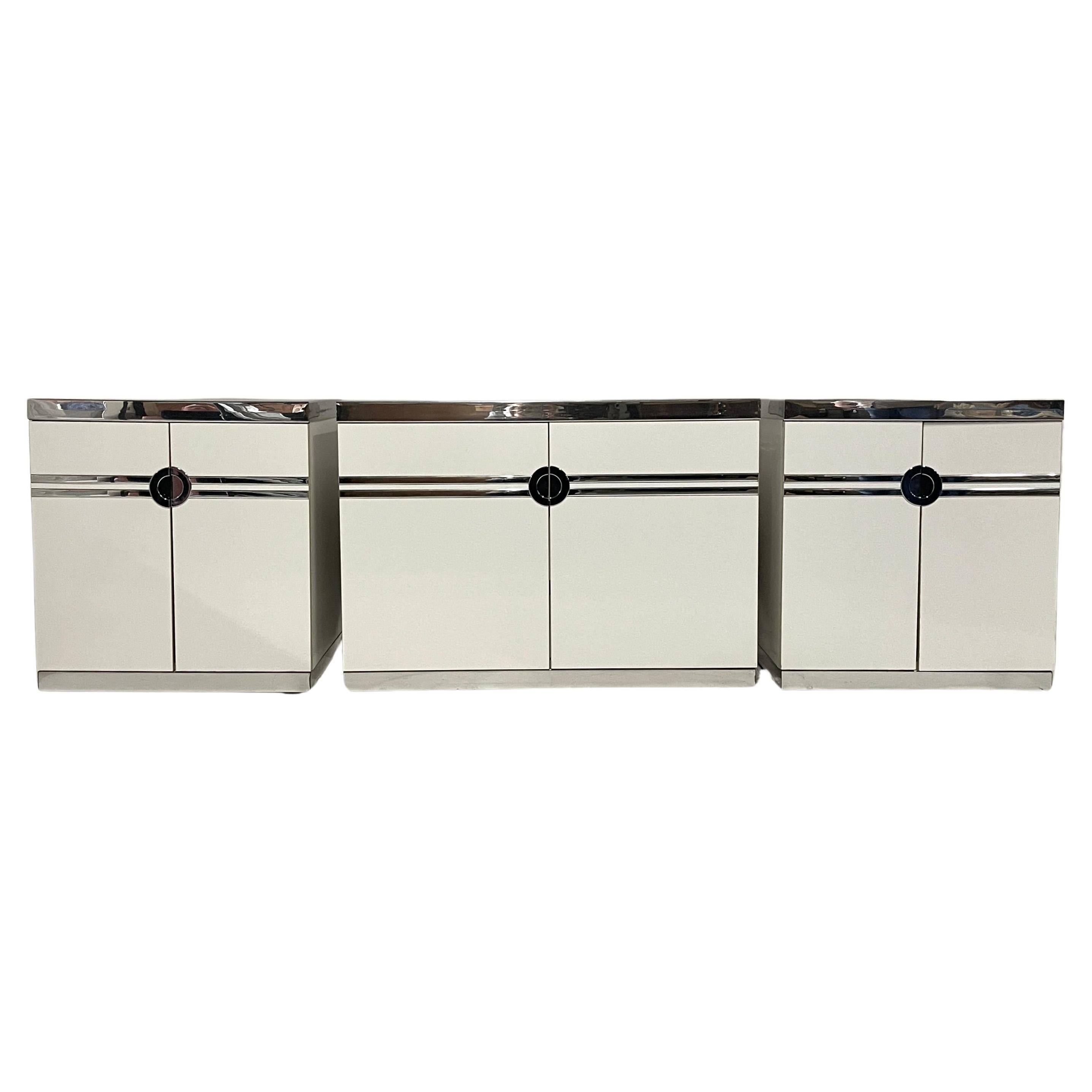 Post-Modern 1970s/80s Postmodern Deco Themed Pierre Cardin 3 Part Credenza in White & Chrome For Sale