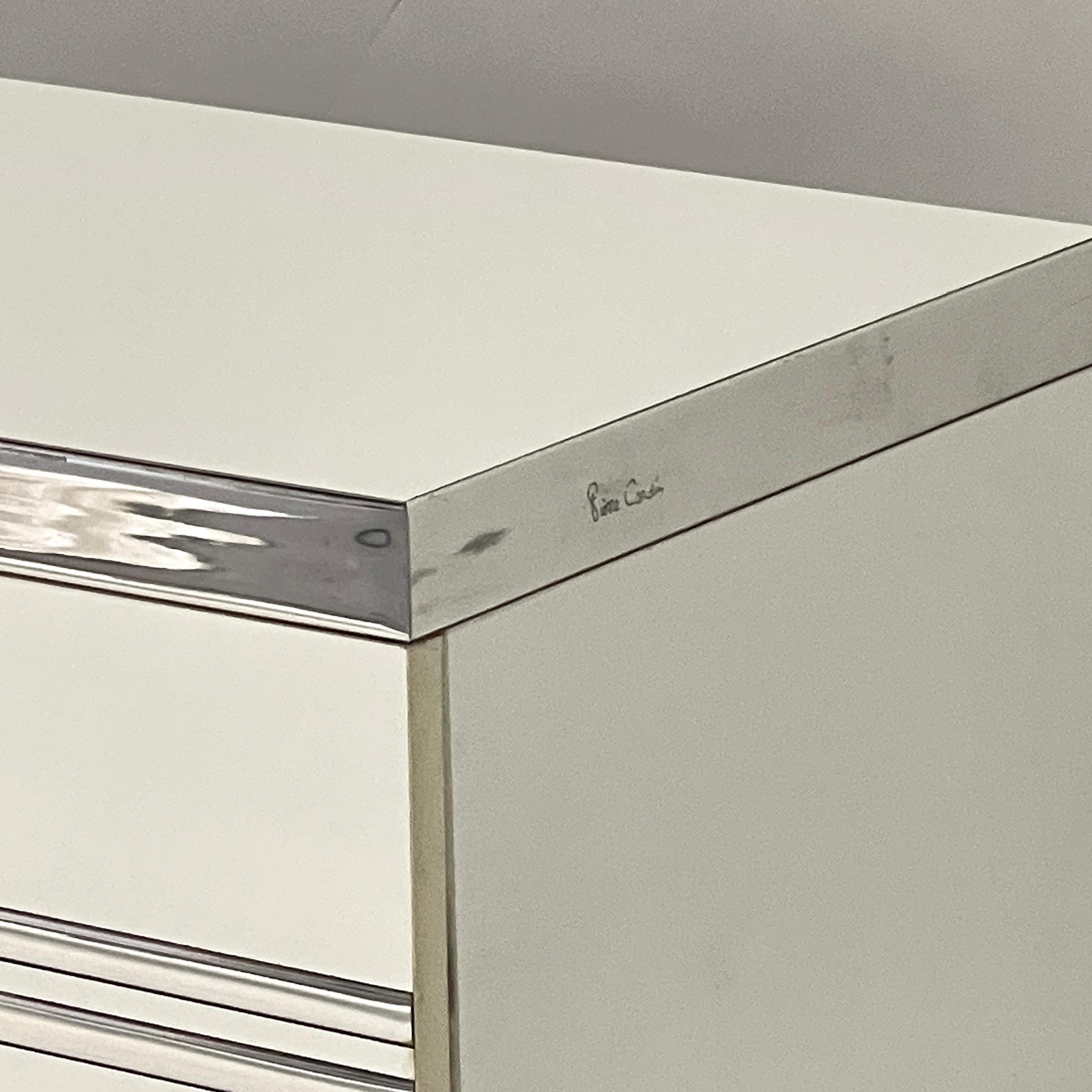 Chrome Crédence en 3 parties des années 1970/80 à thème postmoderne et déco Pierre Cardin en blanc et chrome en vente