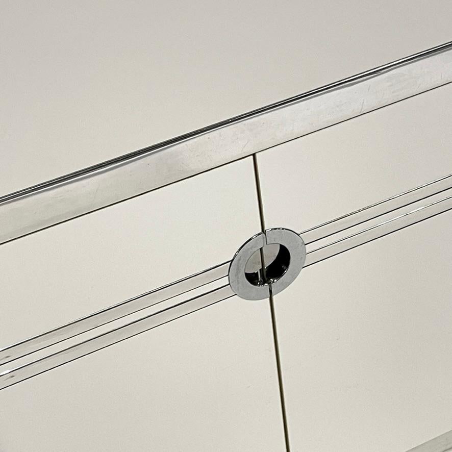 1970s/80s Postmodern Deco Themed Pierre Cardin 3 Part Credenza in White & Chrome For Sale 3