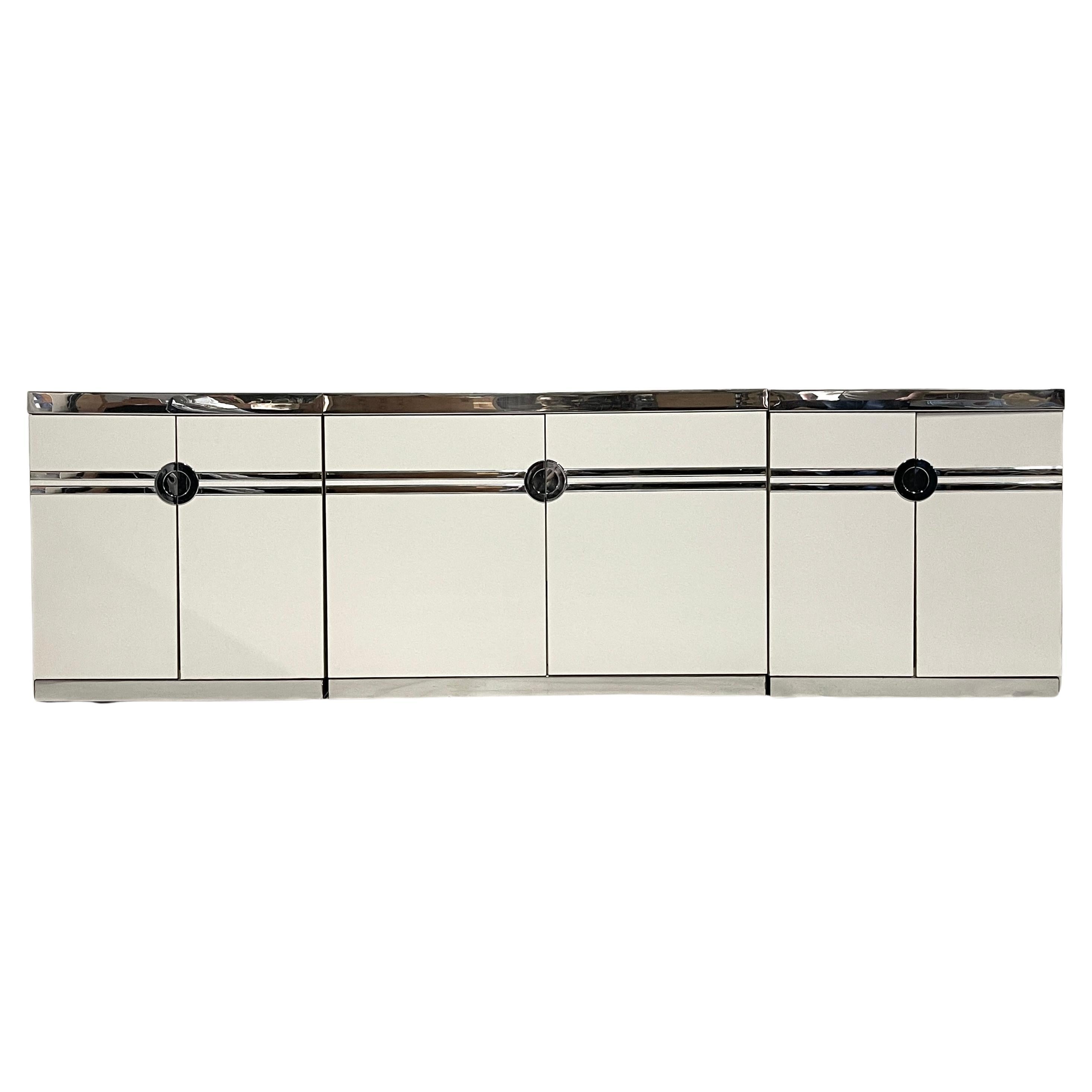 1970s/80s Postmodern Deco Themed Pierre Cardin 3 Part Credenza in White & Chrome