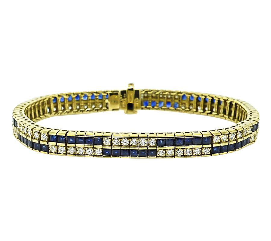 Square Cut 1970s 8.49ct Sapphire 2.66ct Diamond Gold Bracelet For Sale