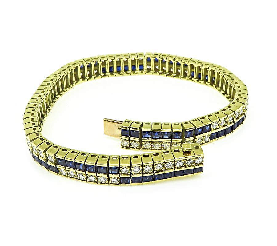 1970s 8.49ct Sapphire 2.66ct Diamond Gold Bracelet In Good Condition For Sale In New York, NY