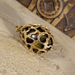 1970s 9 Carat Yellow Gold Caged Tigers Eye Egg Pendant