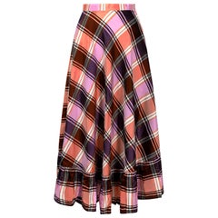 1970s A-line Plaid Pattern Metallic Weave Skirt