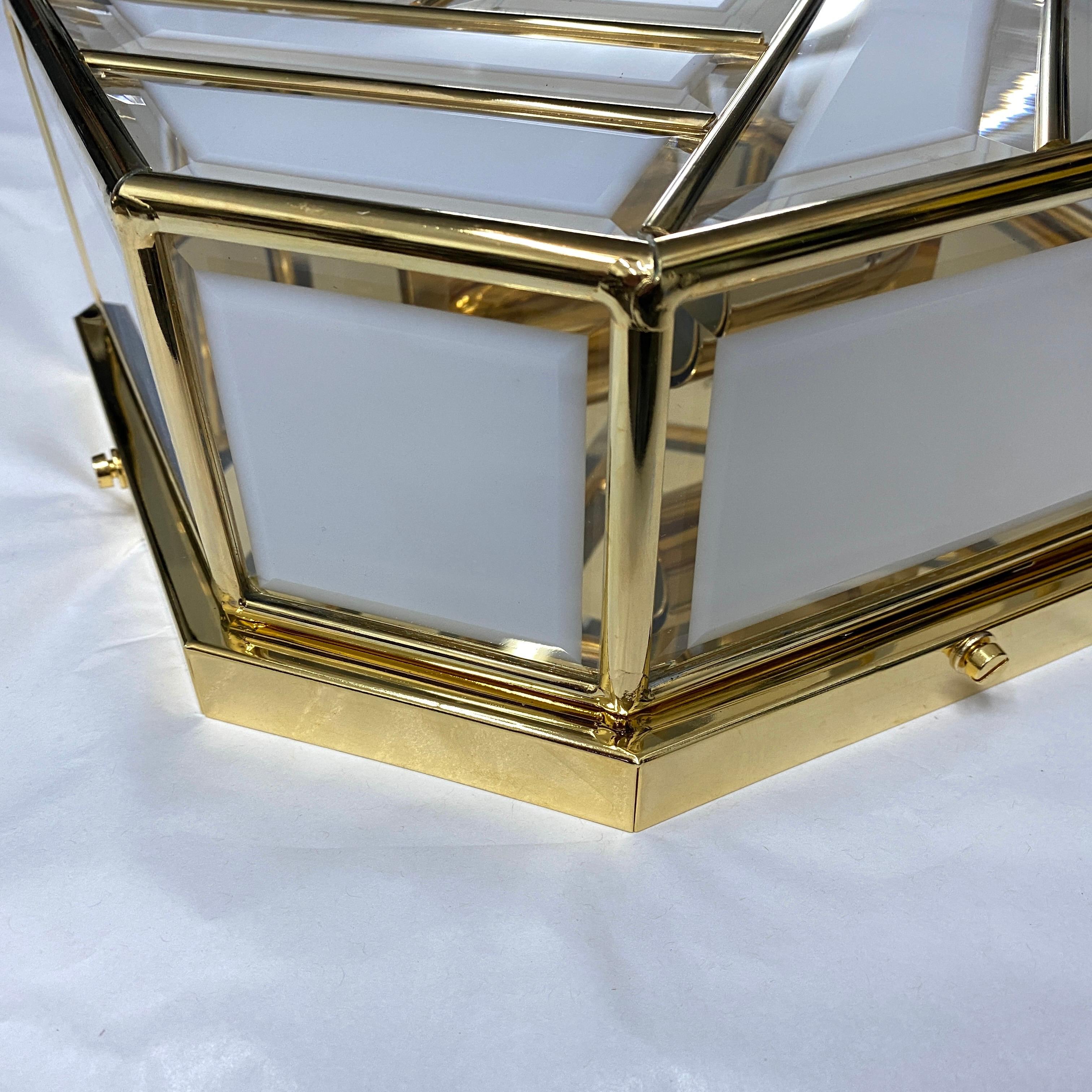 20th Century 1970s a Mid-Century Modern Brass and Glass Italian Ceiling Light For Sale