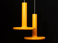 1970s, a Pair of Large Metal Yellow Pendants