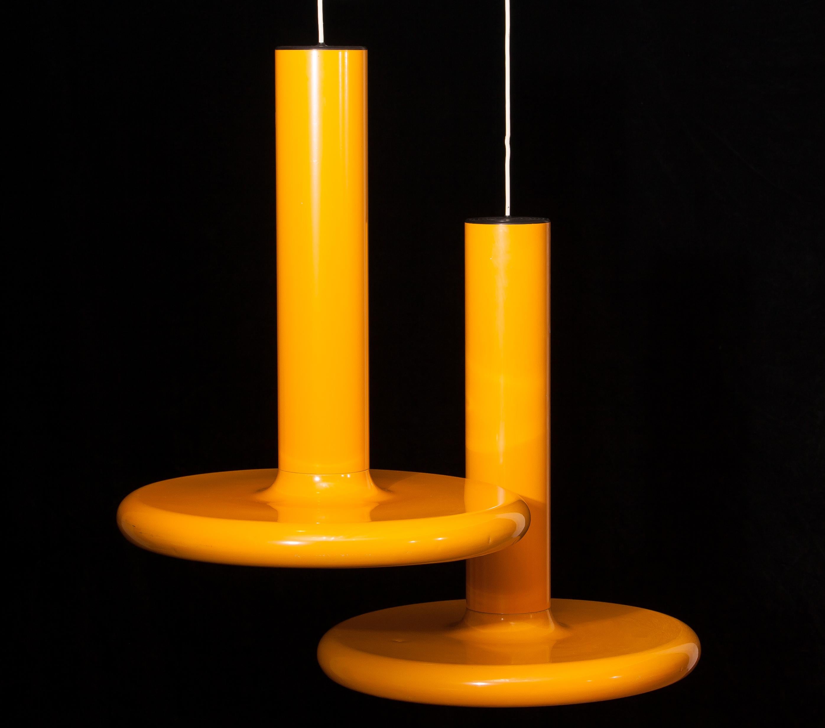 1970s, a Pair of Large Metal Yellow Pendants 1