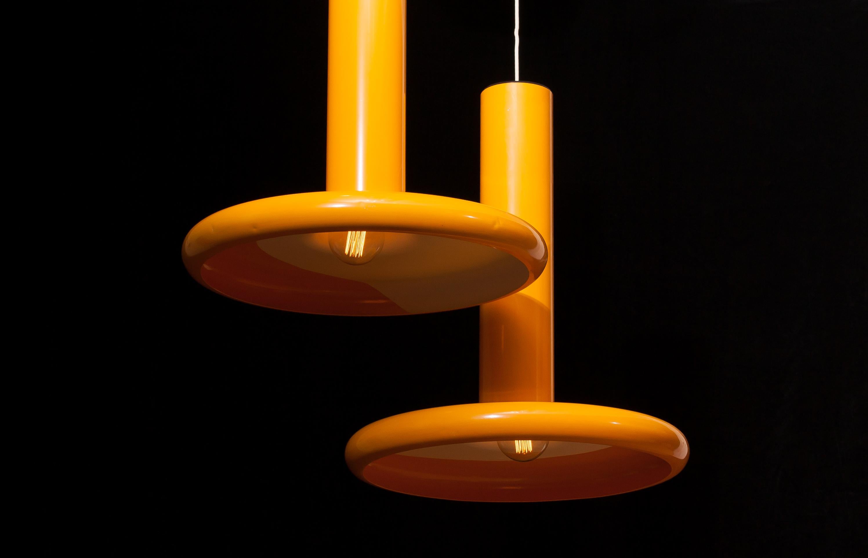 1970s, a Pair of Large Metal Yellow Pendants 2