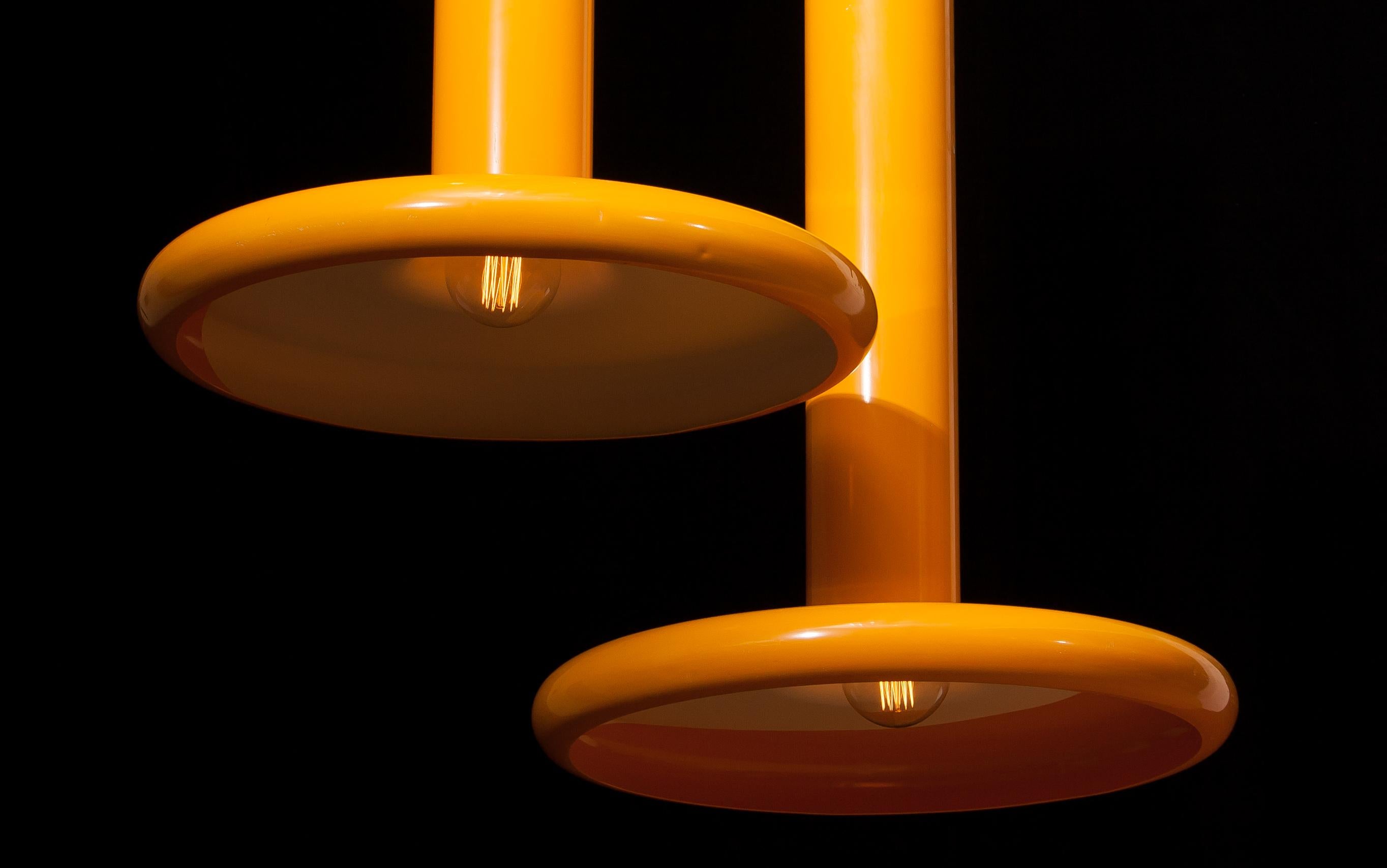 1970s, a Pair of Large Metal Yellow Pendants 3