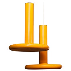1970s, a Pair of Large Metal Yellow Pendants