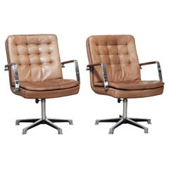 1970s, A Pair of Leather Office Chairs by Kenneth Bergenblad for Dux, Sweden