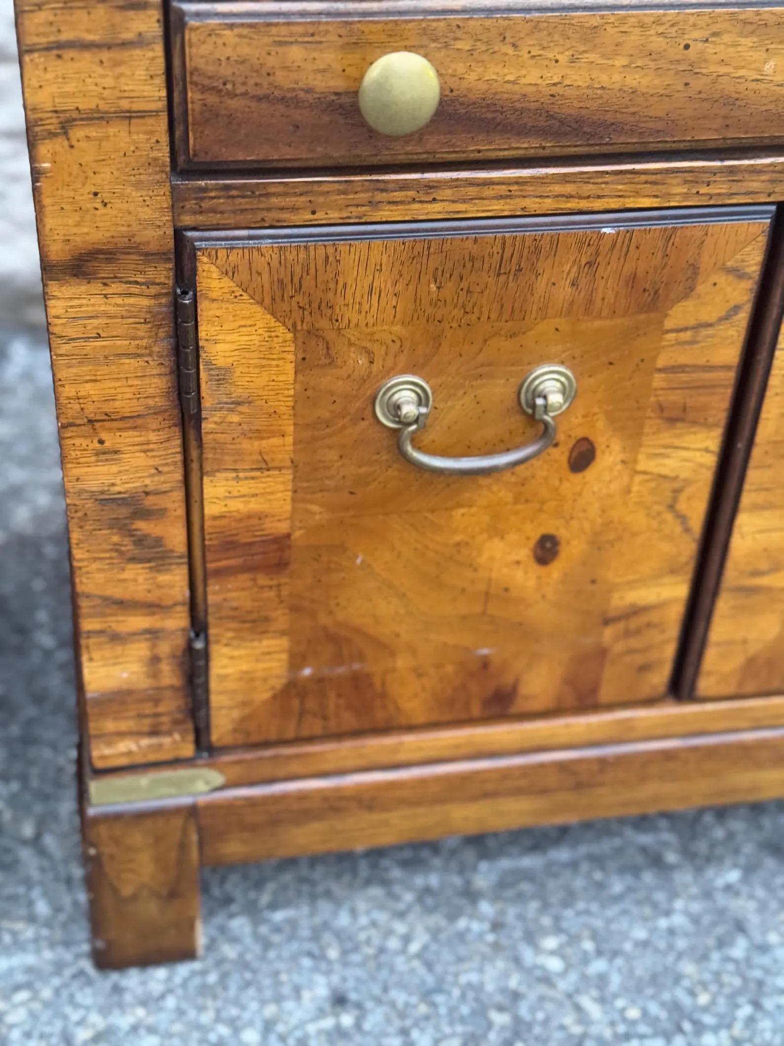 American 1970s A Pair of Mid Century Burl Wood Nightstands by Lane