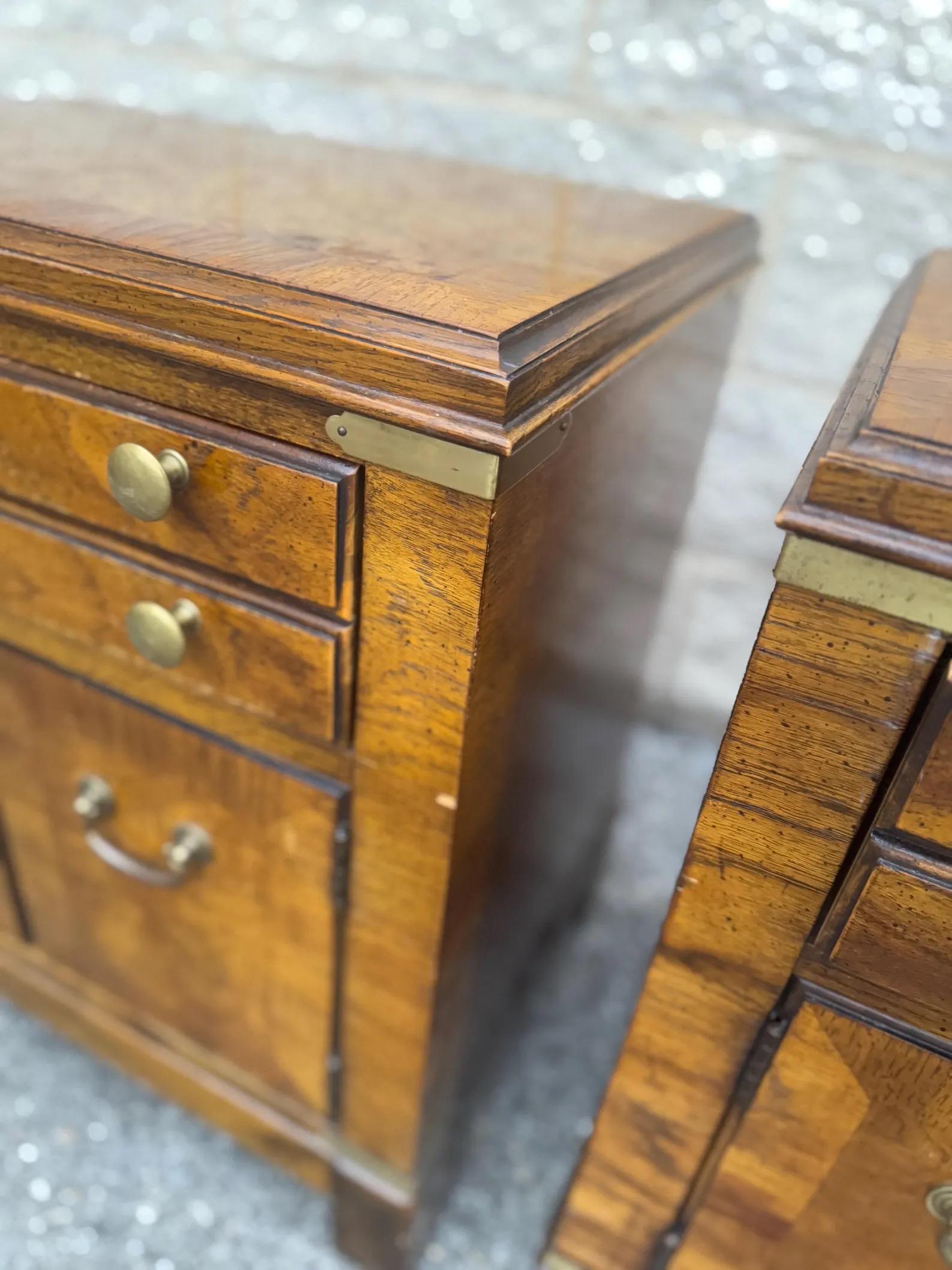 1970s A Pair of Mid Century Burl Wood Nightstands by Lane 1