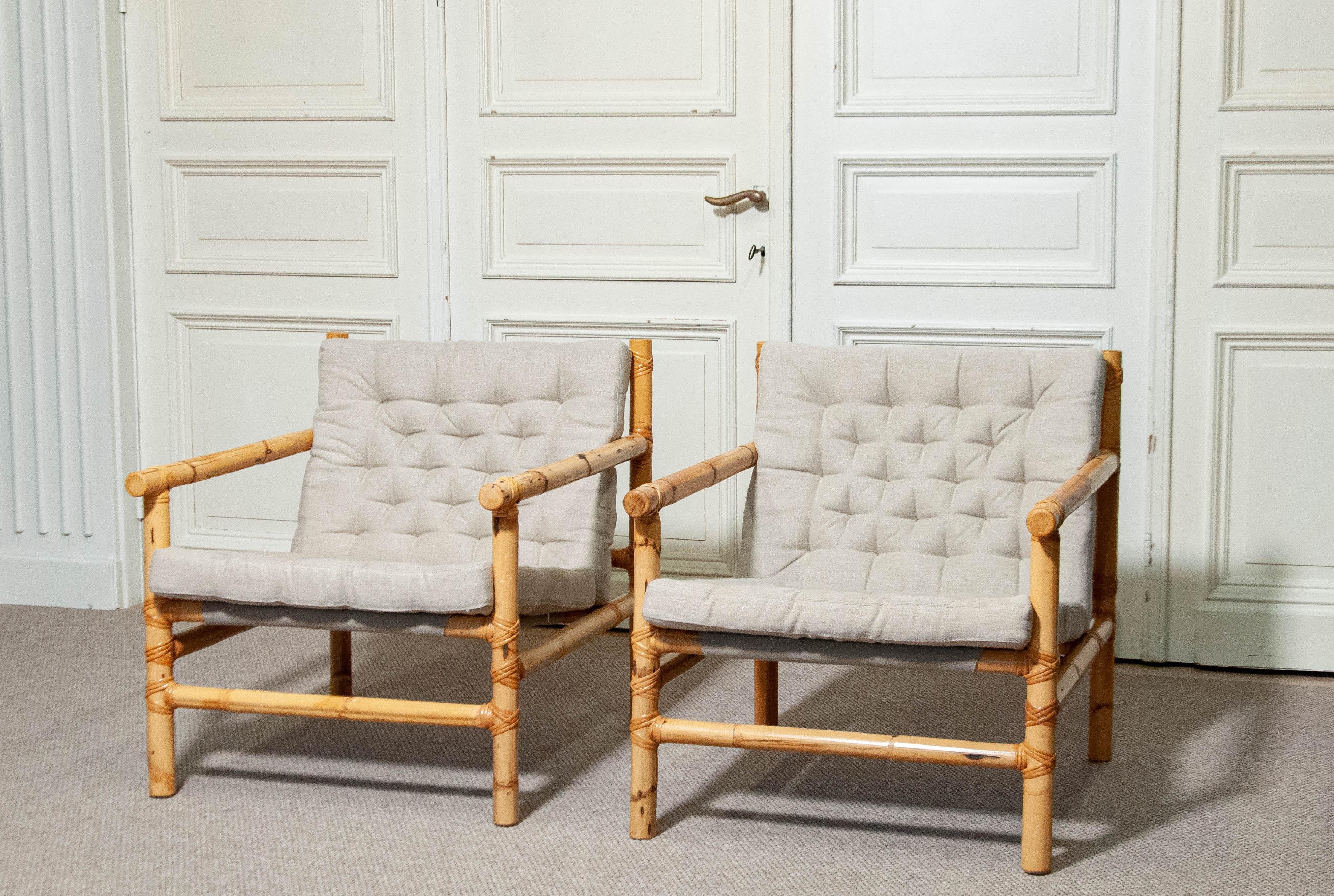1970s A Pair of Swedish Bamboo and Rattan Lounge Chairs 5