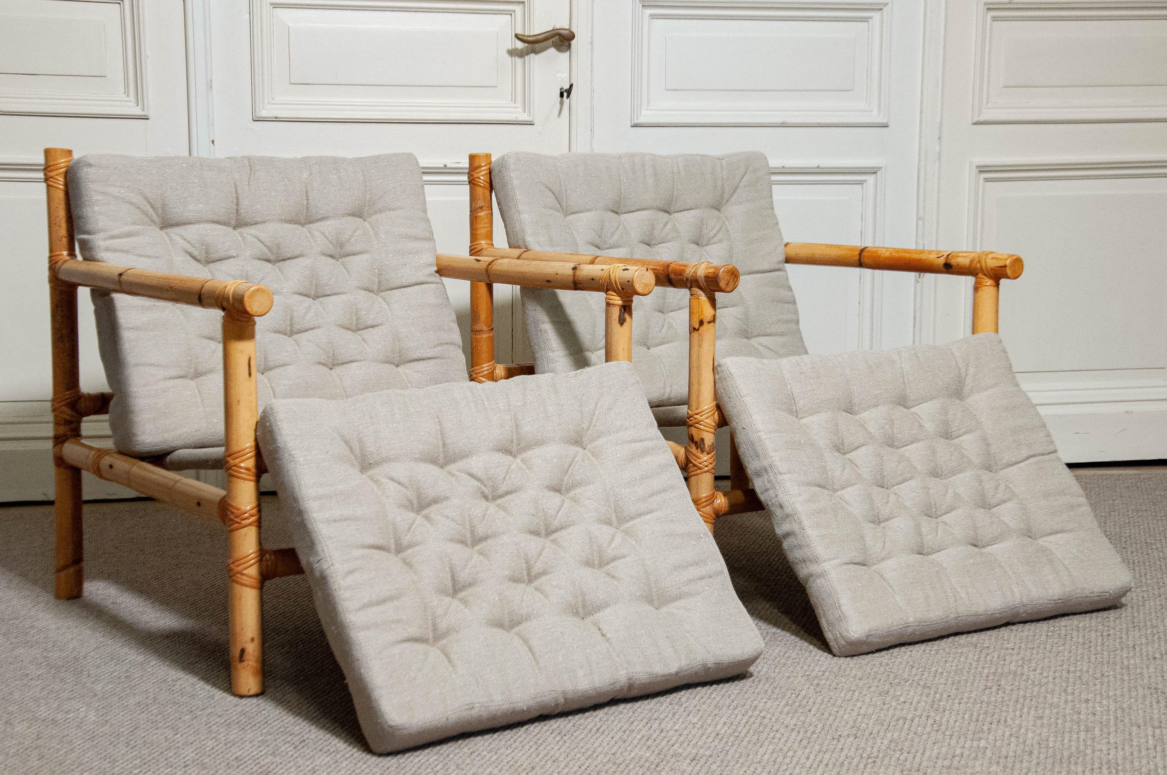 1970s A Pair of Swedish Bamboo and Rattan Lounge Chairs 7