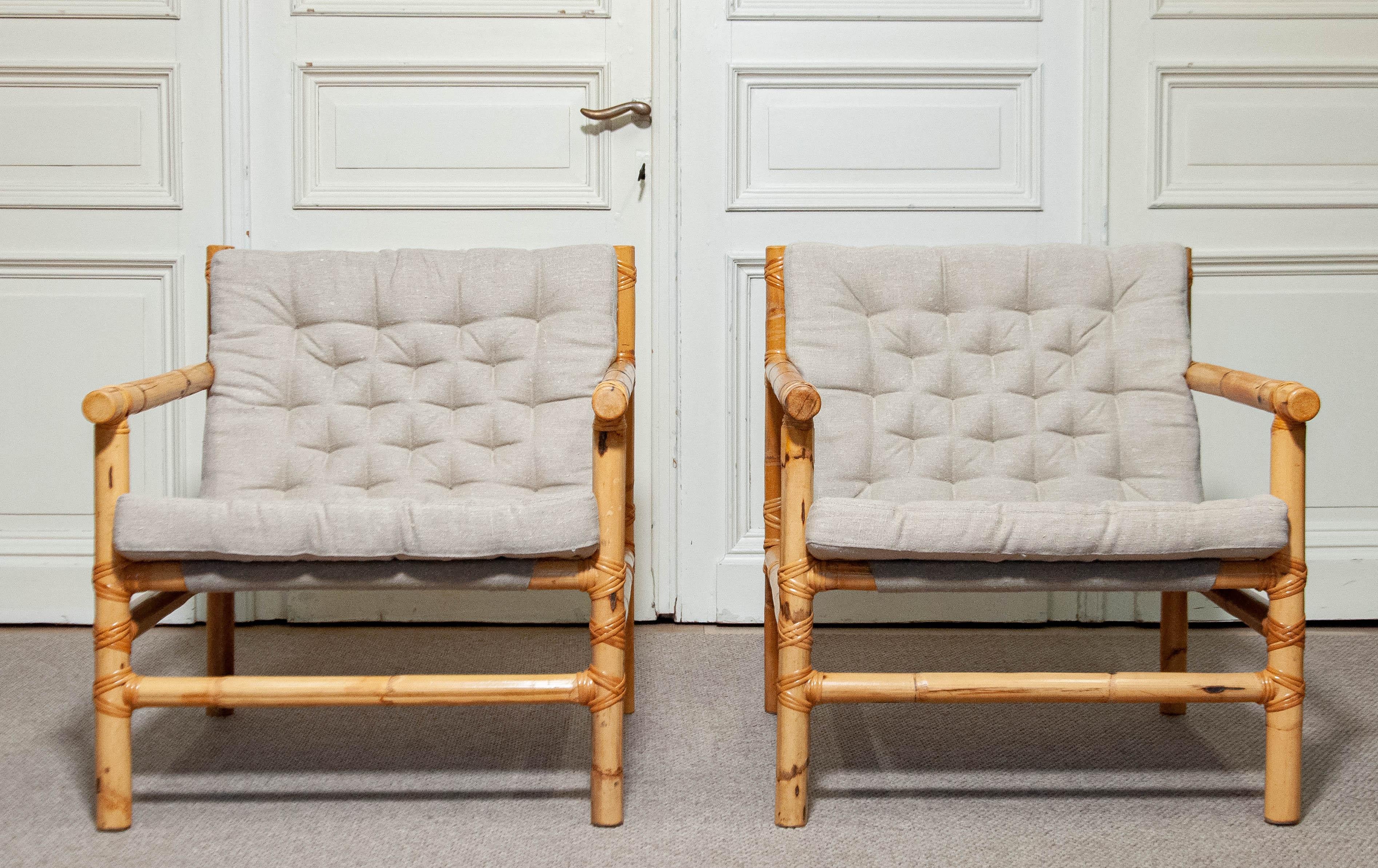1970s A Pair of Swedish Bamboo and Rattan Lounge Chairs In Good Condition In Silvolde, Gelderland