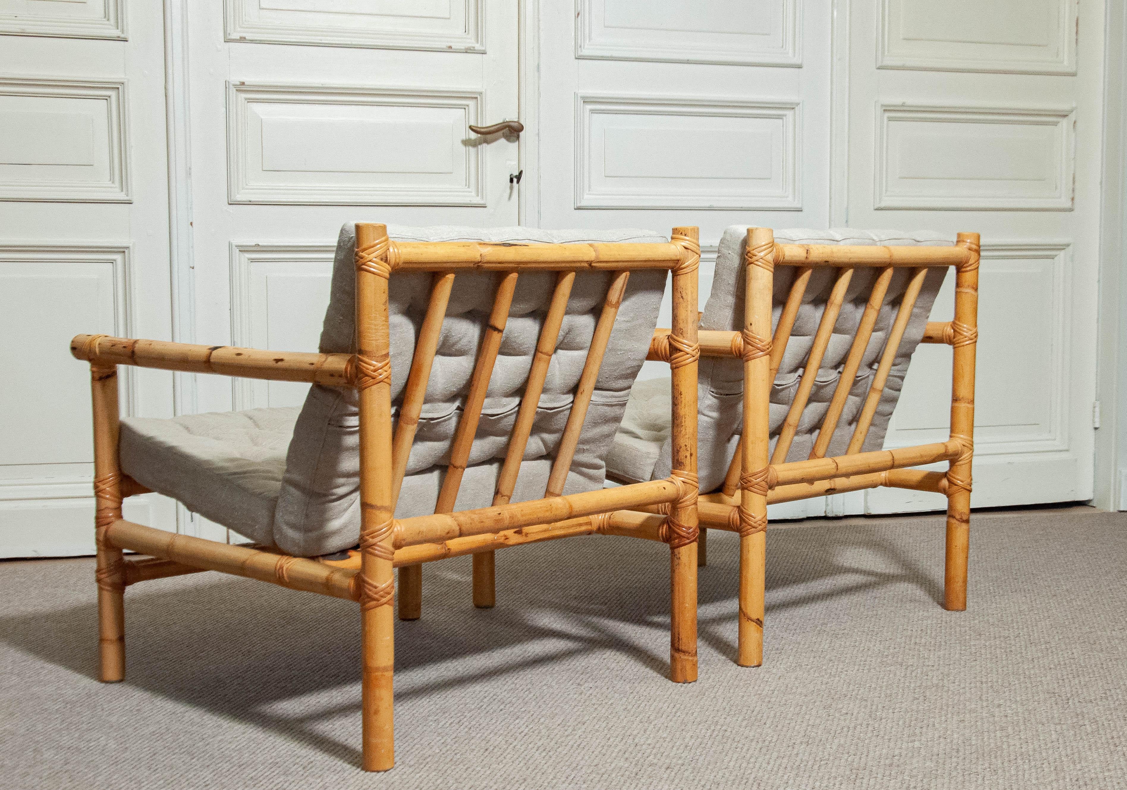 1970s A Pair of Swedish Bamboo and Rattan Lounge Chairs 1
