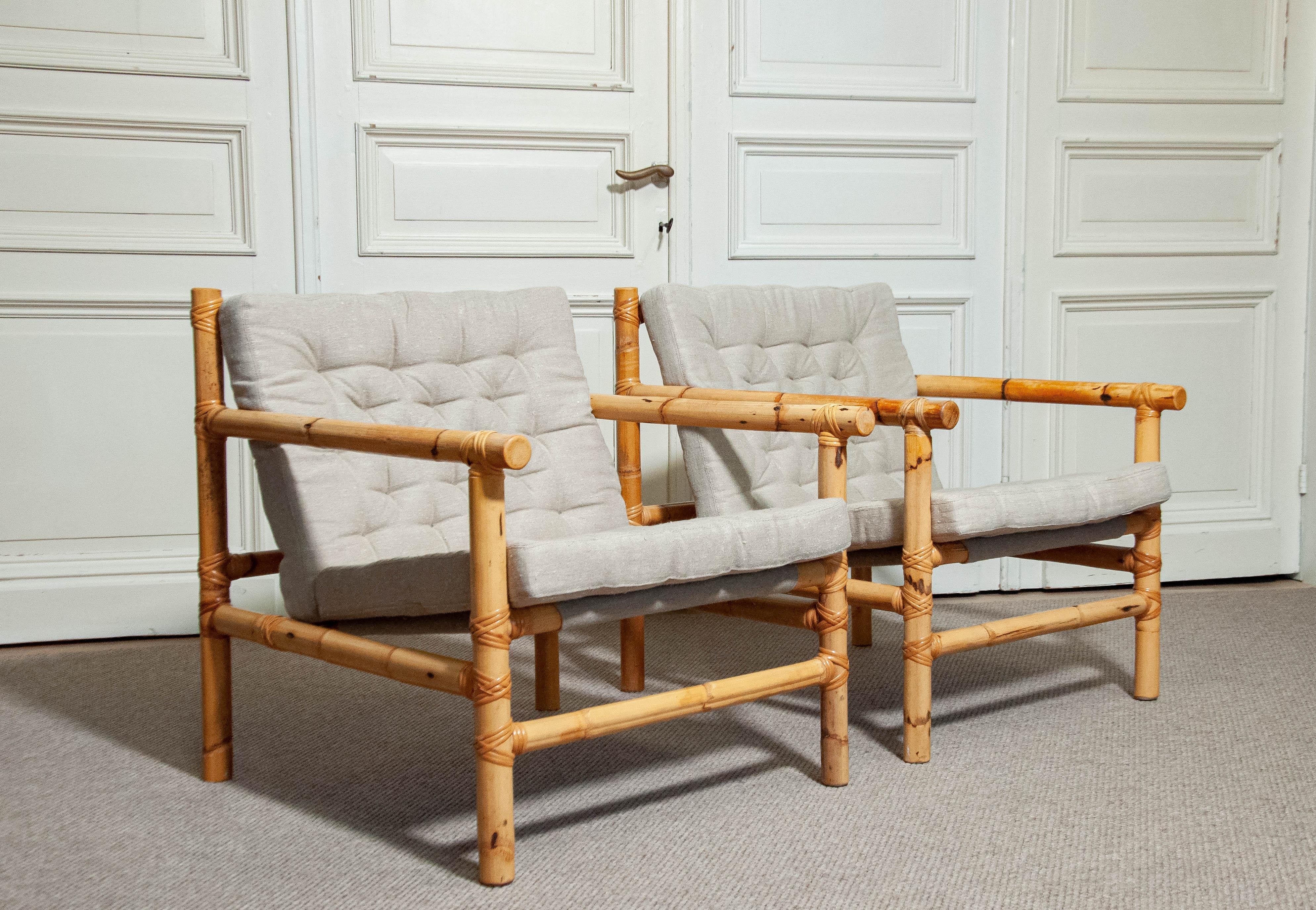 1970s A Pair of Swedish Bamboo and Rattan Lounge Chairs 2