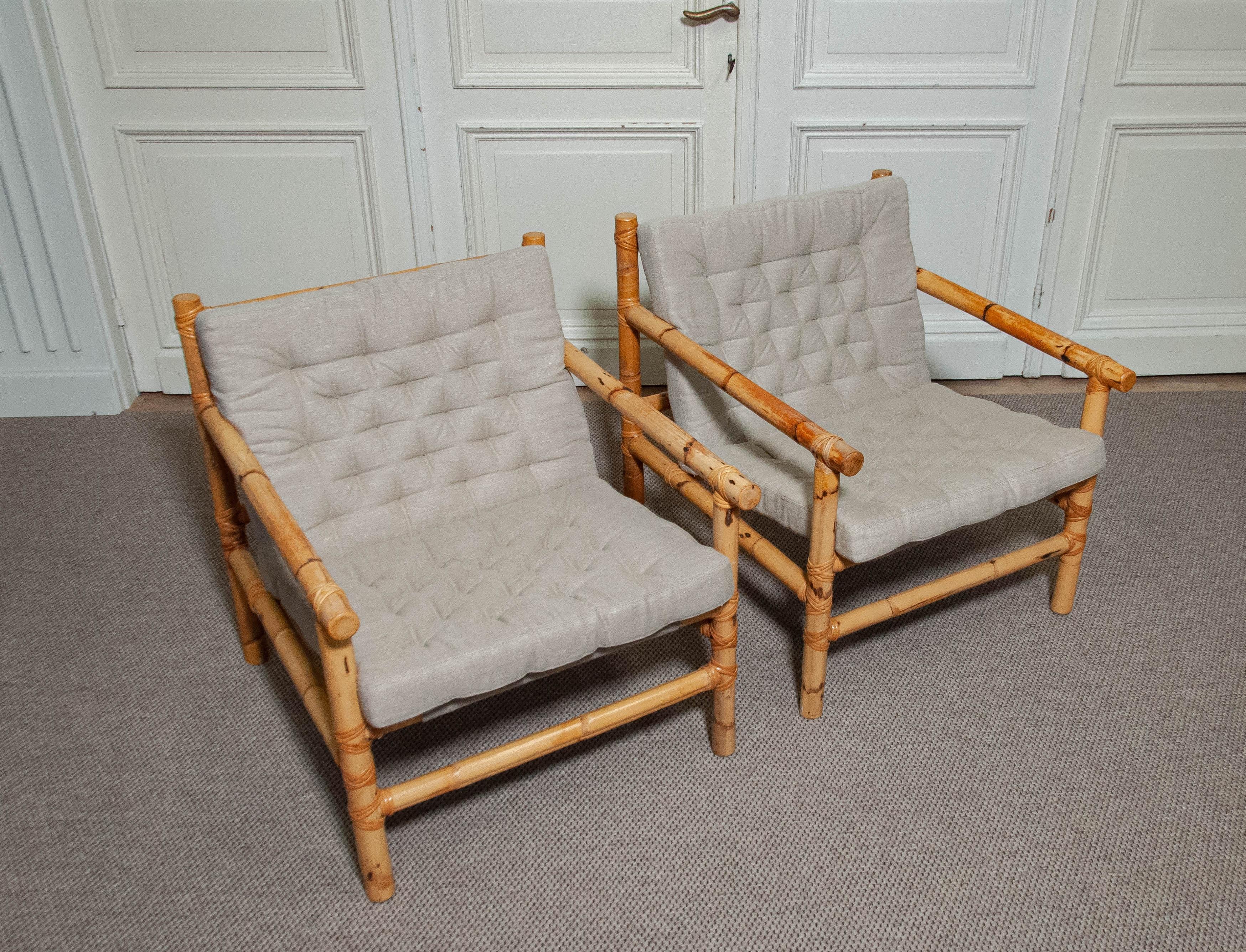1970s A Pair of Swedish Bamboo and Rattan Lounge Chairs 3