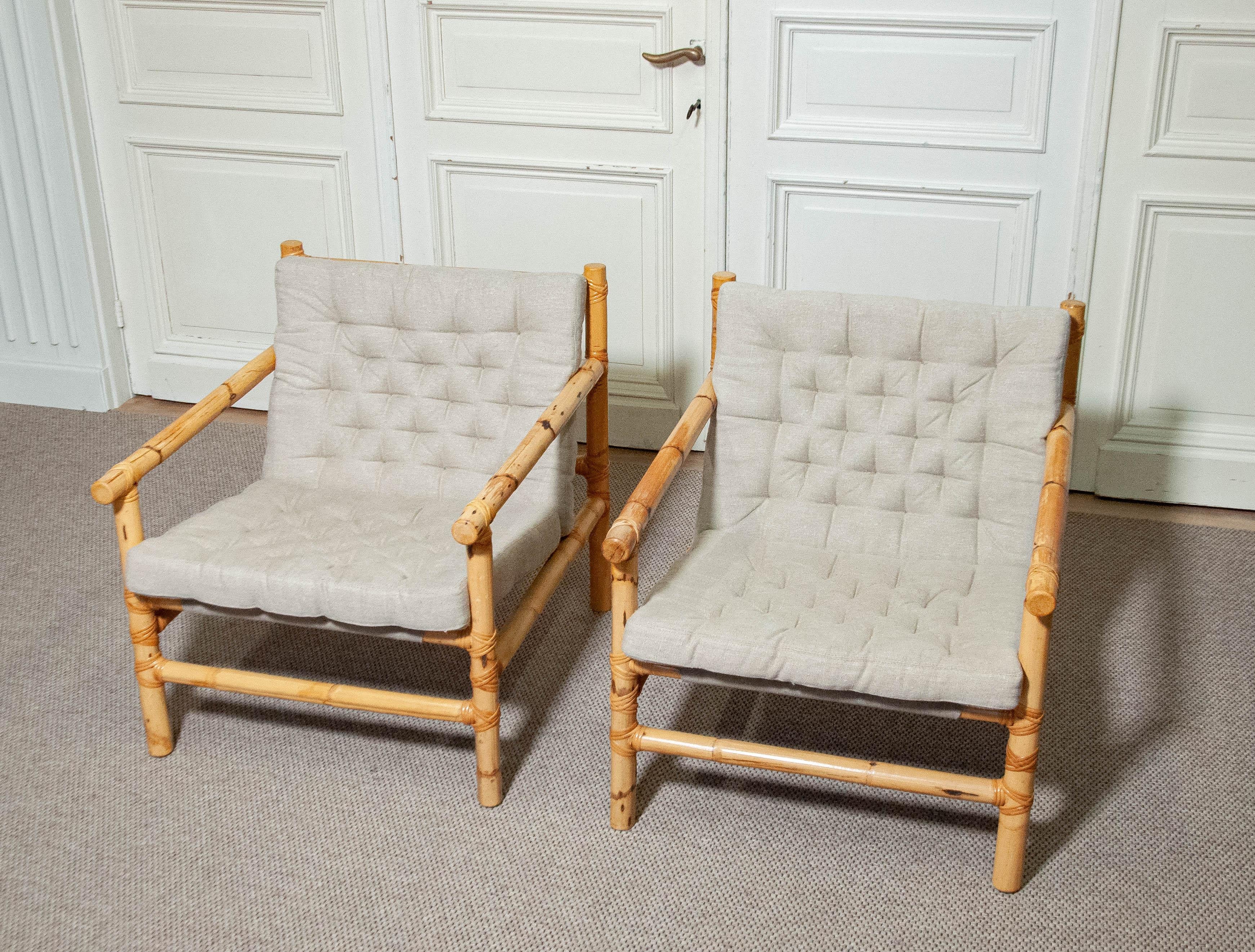 1970s A Pair of Swedish Bamboo and Rattan Lounge Chairs 4