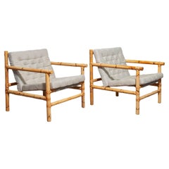 1970s A Pair of Swedish Bamboo and Rattan Lounge Chairs