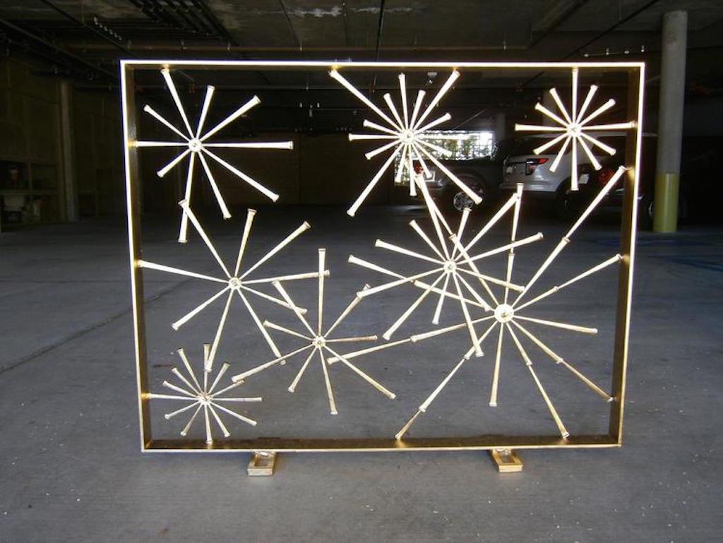 Mid-Century Modern 1970s a Sculptural Gilded Metal Firescreen by American Artist Del Williams For Sale