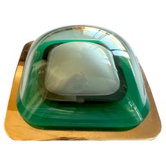 1970s Aaronel deRoy Gruber Green Vacuum Formed Plexiglas Brass Belt Buckle