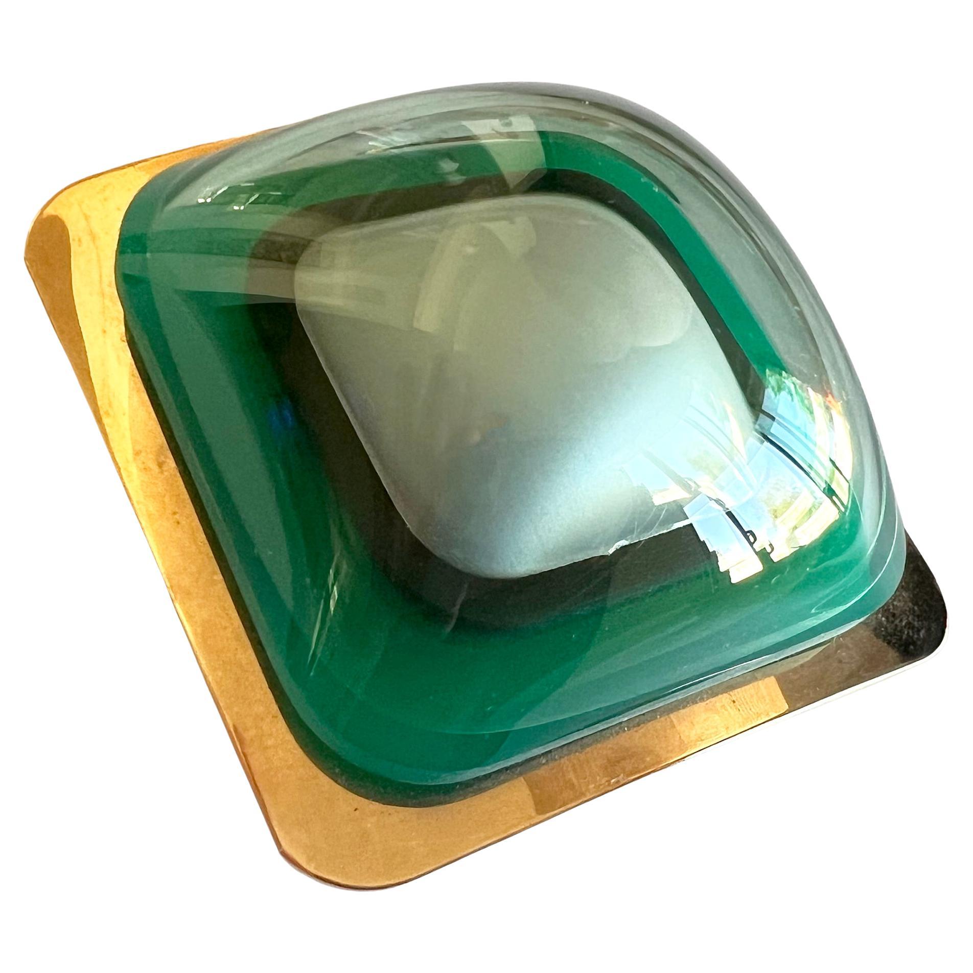 Artisan 1970s Aaronel deRoy Gruber Green Vacuum Formed Plexiglas Brass Belt Buckle For Sale