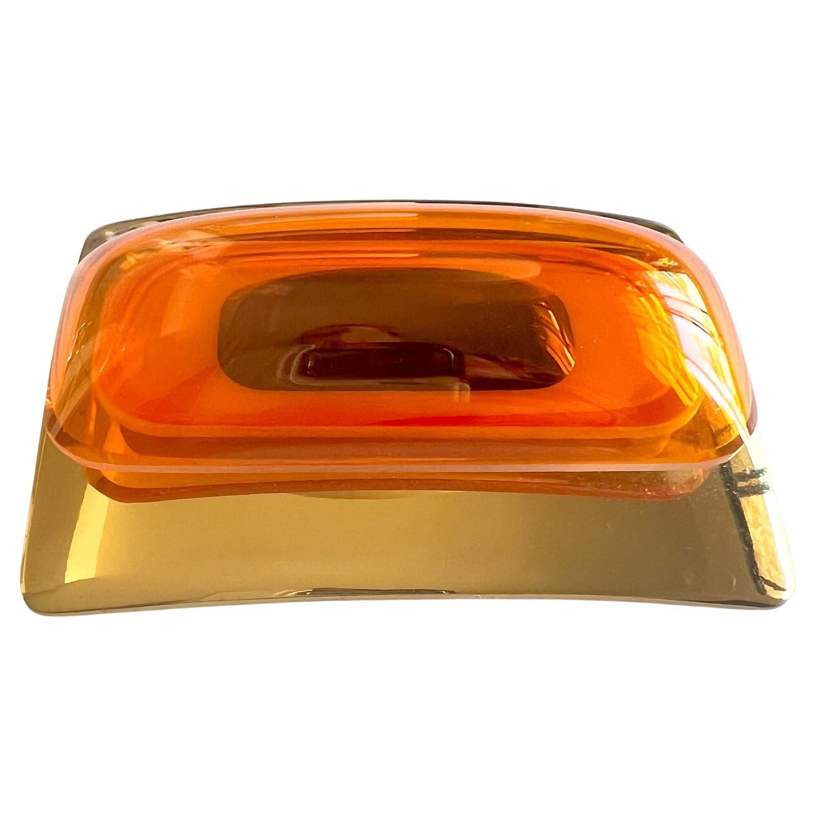 1970s Aaronel deRoy Gruber Orange Vacuum Formed Plexiglas Brass Belt Buckle
