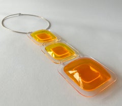 1970s Aaronel deRoy Gruber Orange Yellow Plexiglas Triple Pendant Necklace