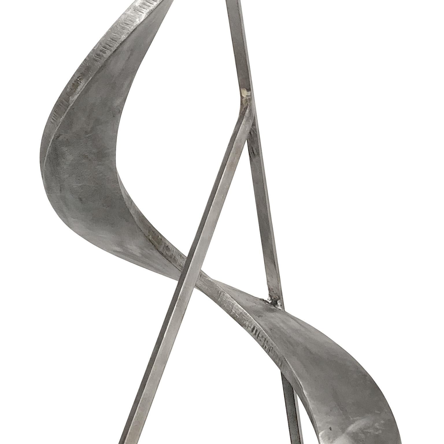 American 1970s Abstract Aluminum Sculpture on Black Wooden Base For Sale