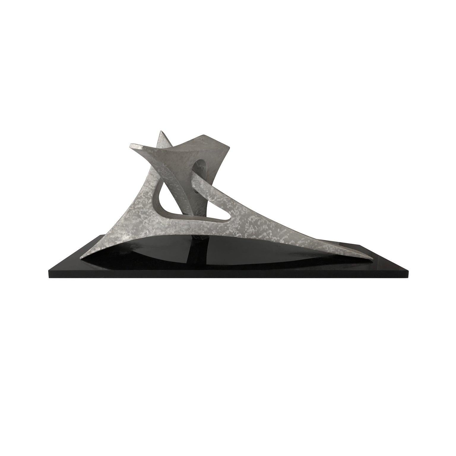 American 1970s Abstract Aluminum Sculpture on Plexi Base