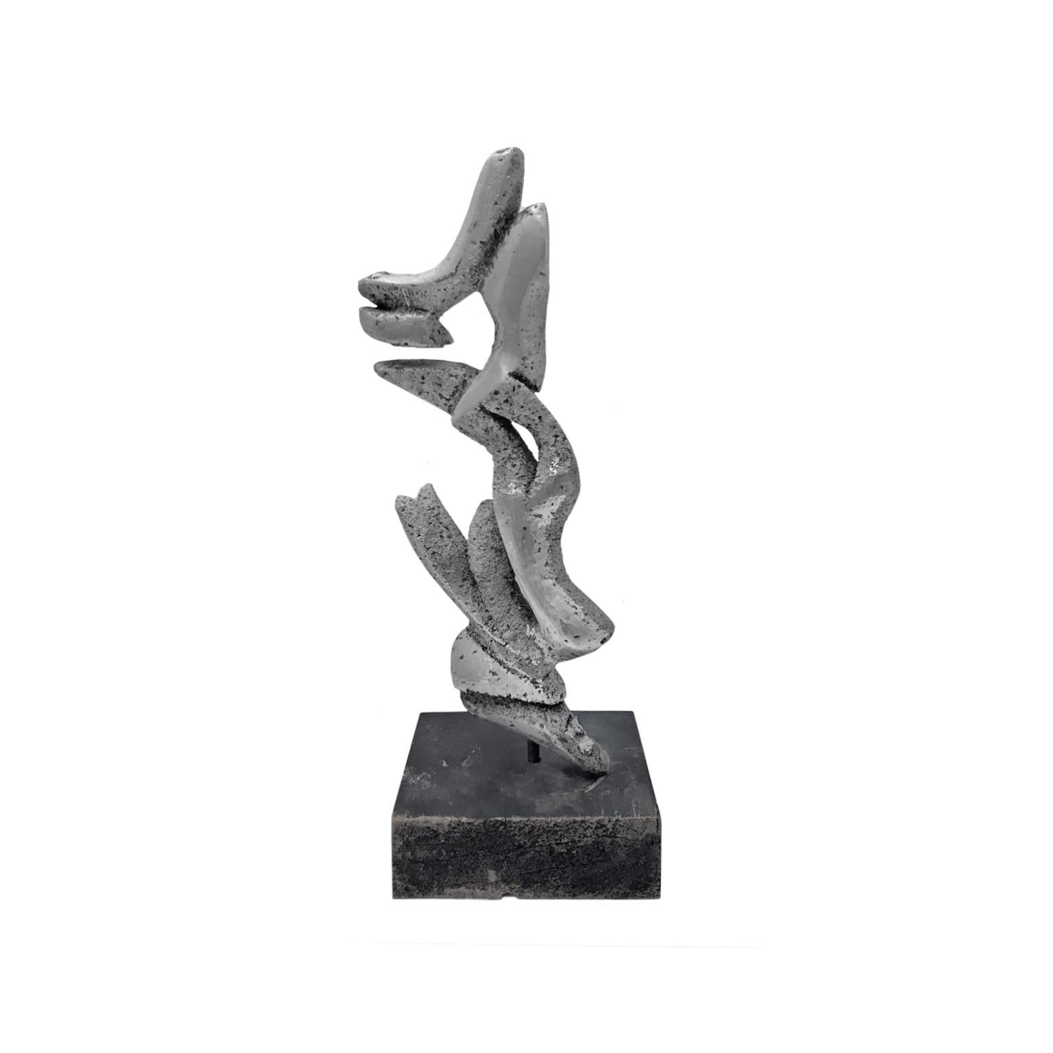 American 1970s Abstract Aluminum Sculpture on Wood Base by Lucy Baker
