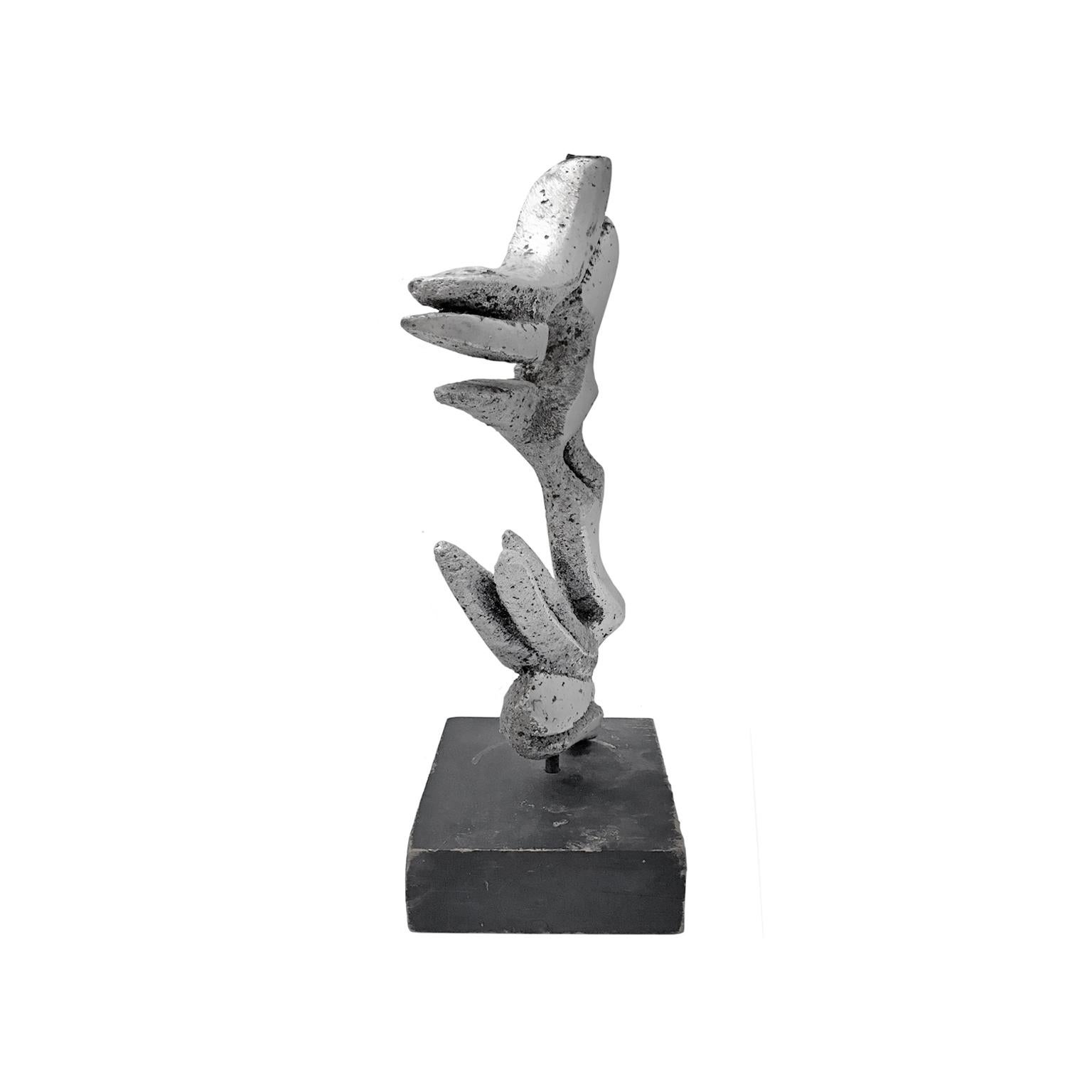 1970s Abstract Aluminum Sculpture on Wood Base by Lucy Baker In Good Condition In New York, NY