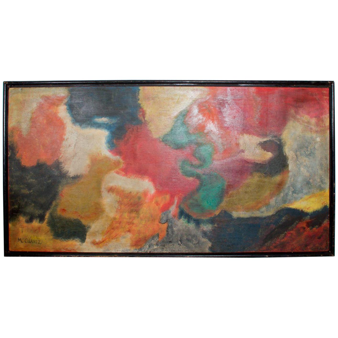 1970s Abstract Art Swirling Colors Acrylic on Wood Artist M. Chavez