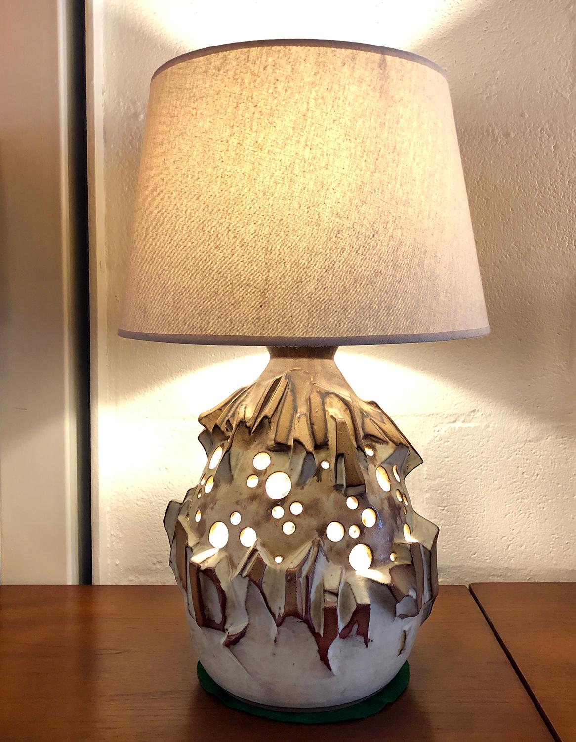 1970s Abstract Brutalist Studio Pottery Stoneware Table Lamp by Shelf Pottery UK 1