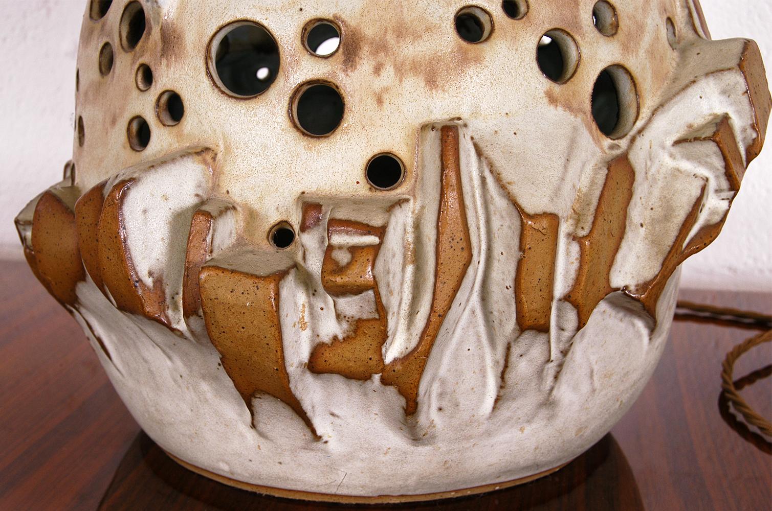 Fired 1970s Abstract Brutalist Studio Pottery Stoneware Table Lamp by Shelf Pottery UK