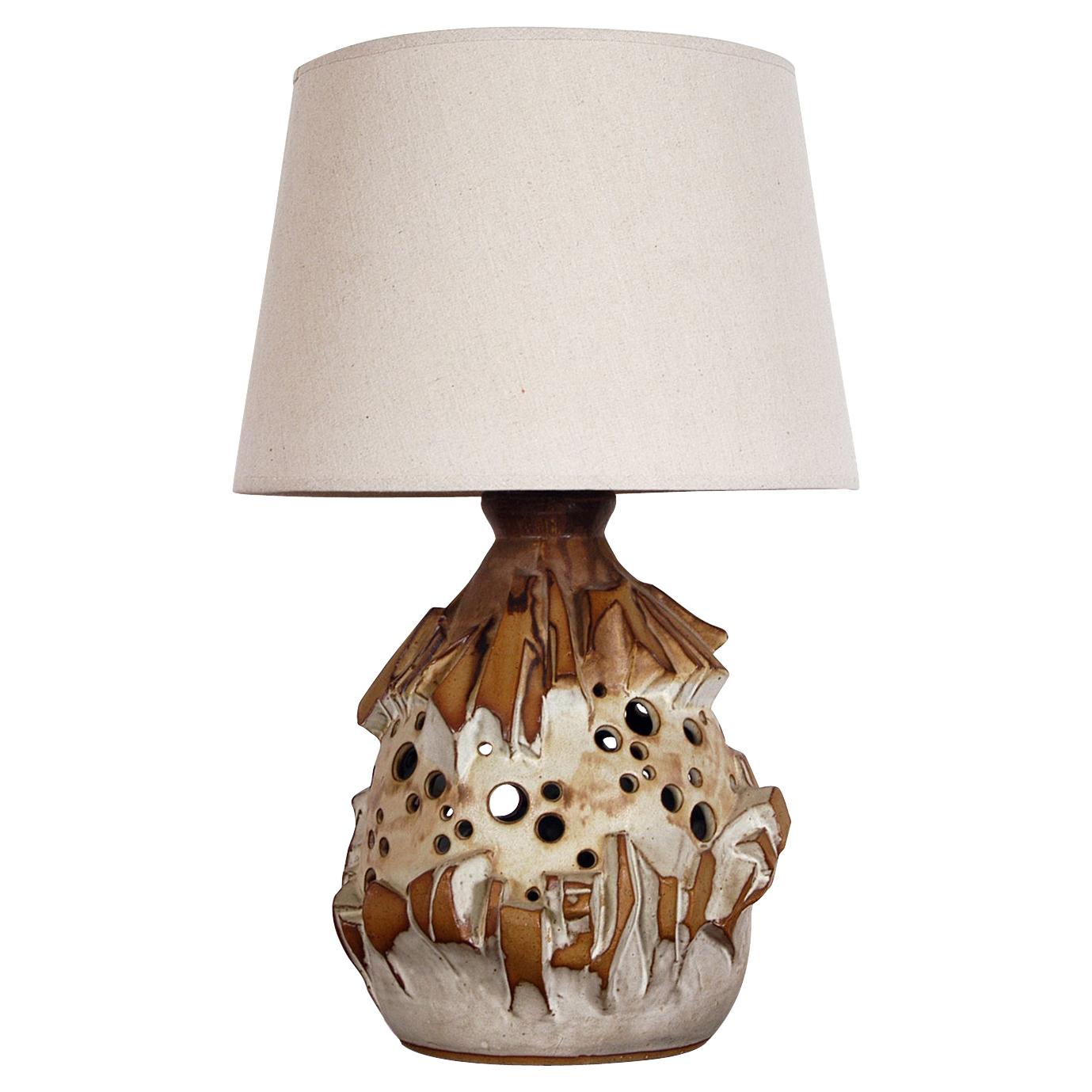 1970s Abstract Brutalist Studio Pottery Stoneware Table Lamp by Shelf Pottery UK