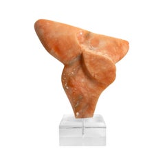 1970s Abstract Coral Toned Marble Sculpture on Lucite Base