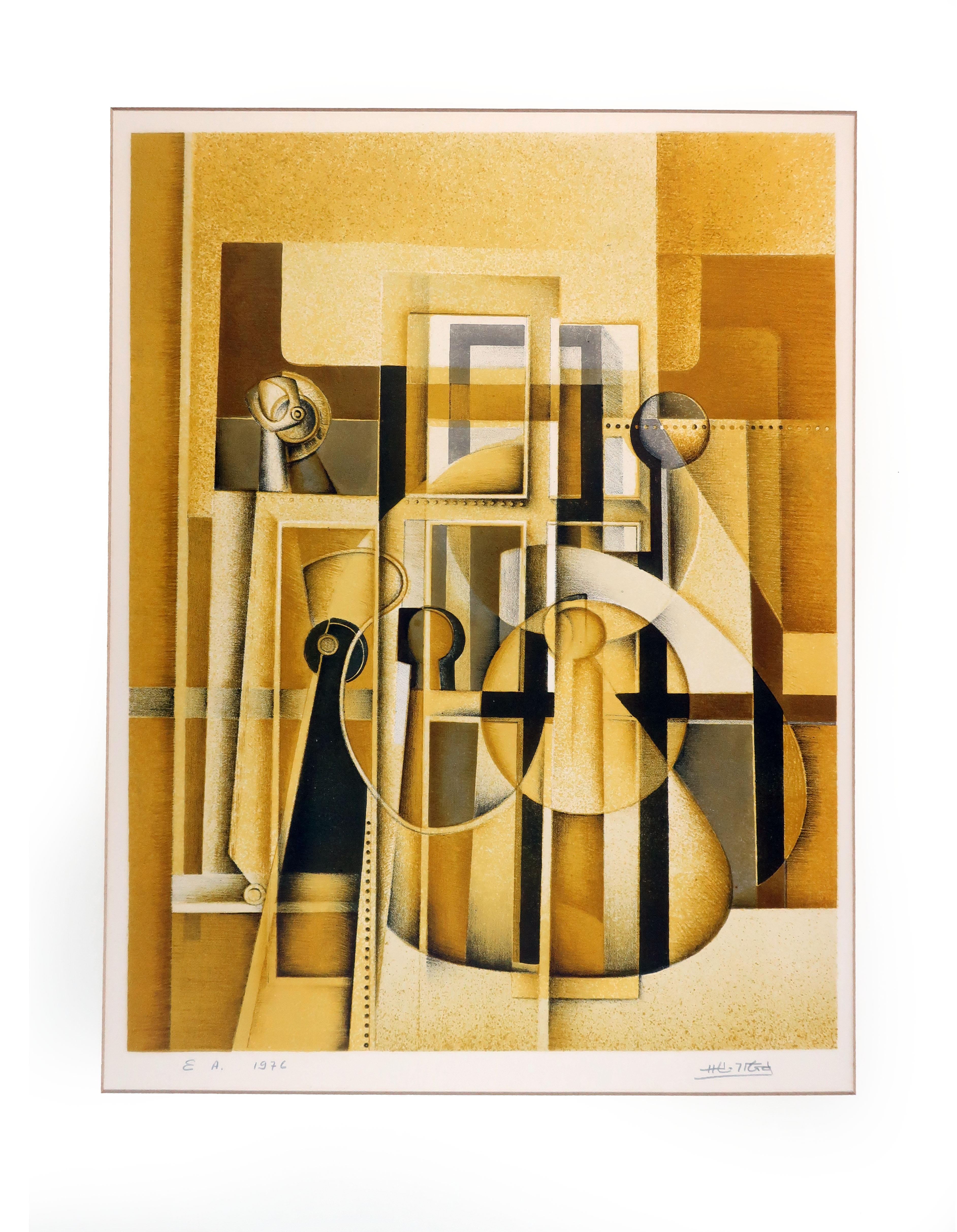 Paper 1970s Abstract Cubist Print For Sale