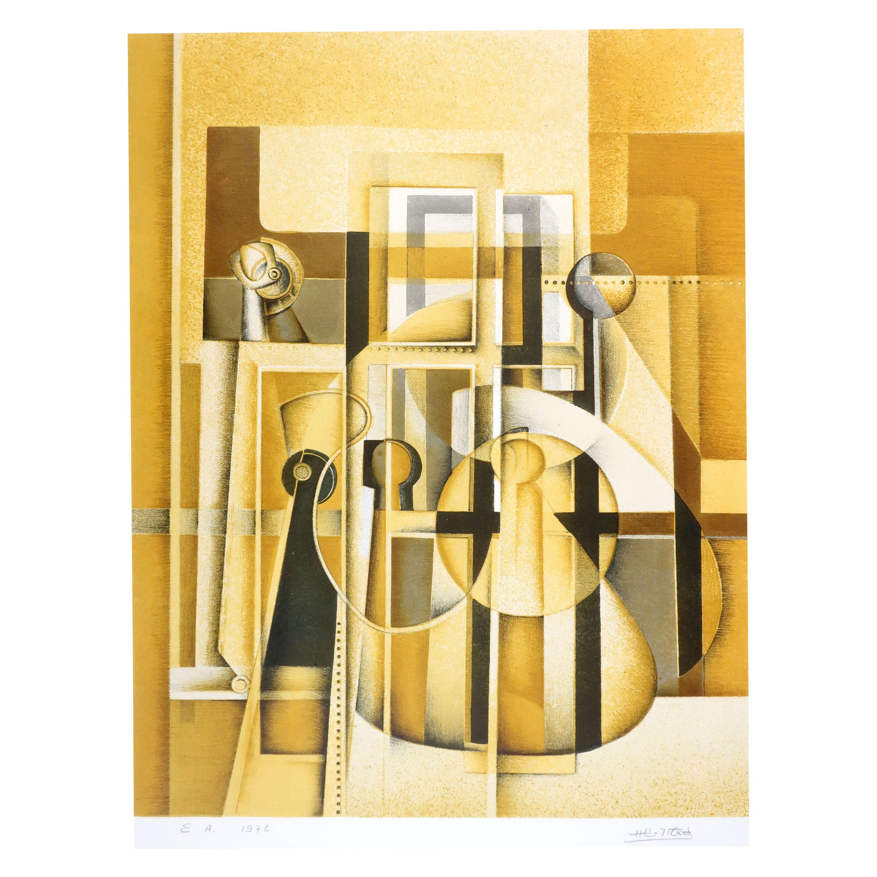 1970s Abstract Cubist Print For Sale