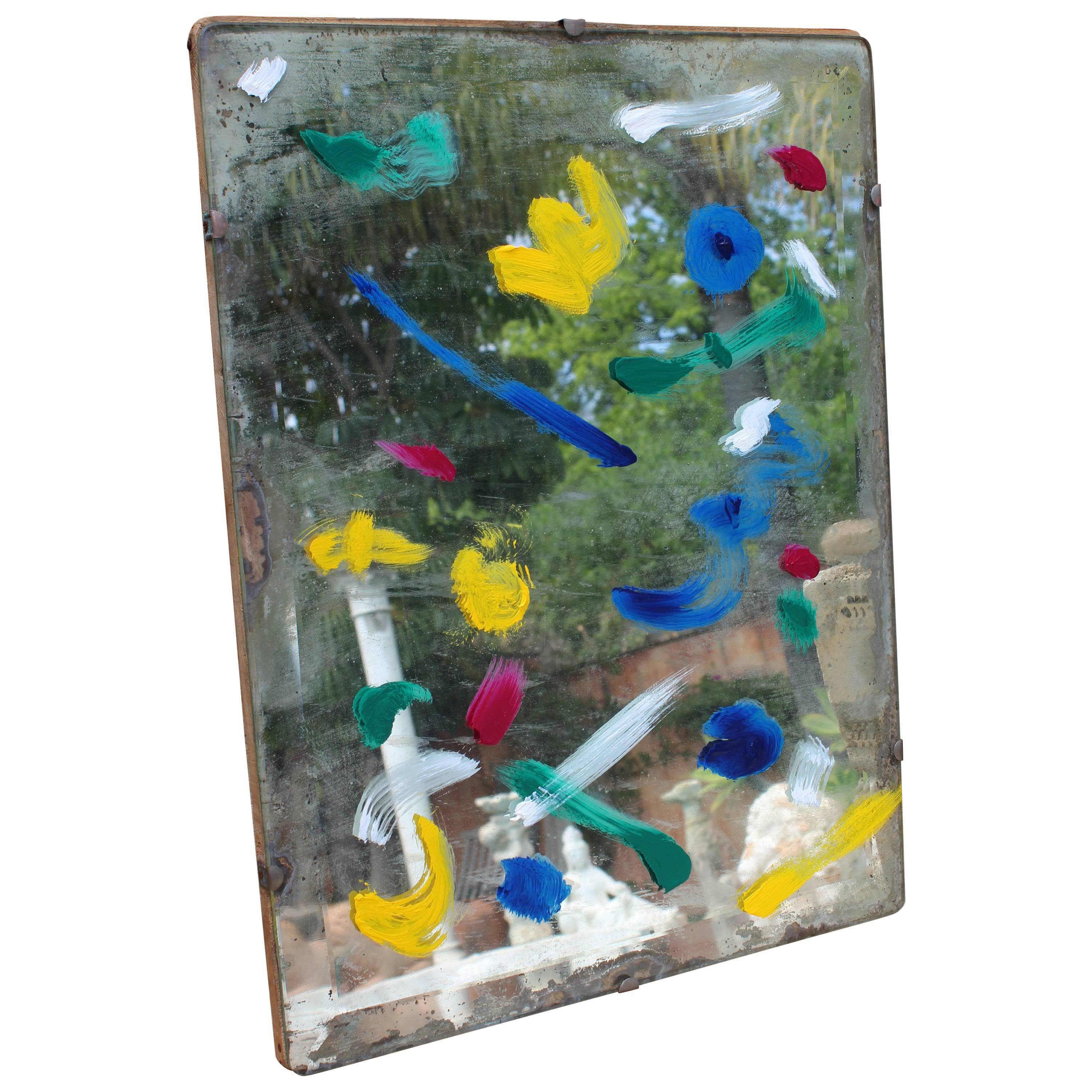 Miroir biseauté décoré abstrait des années 1970 en vente