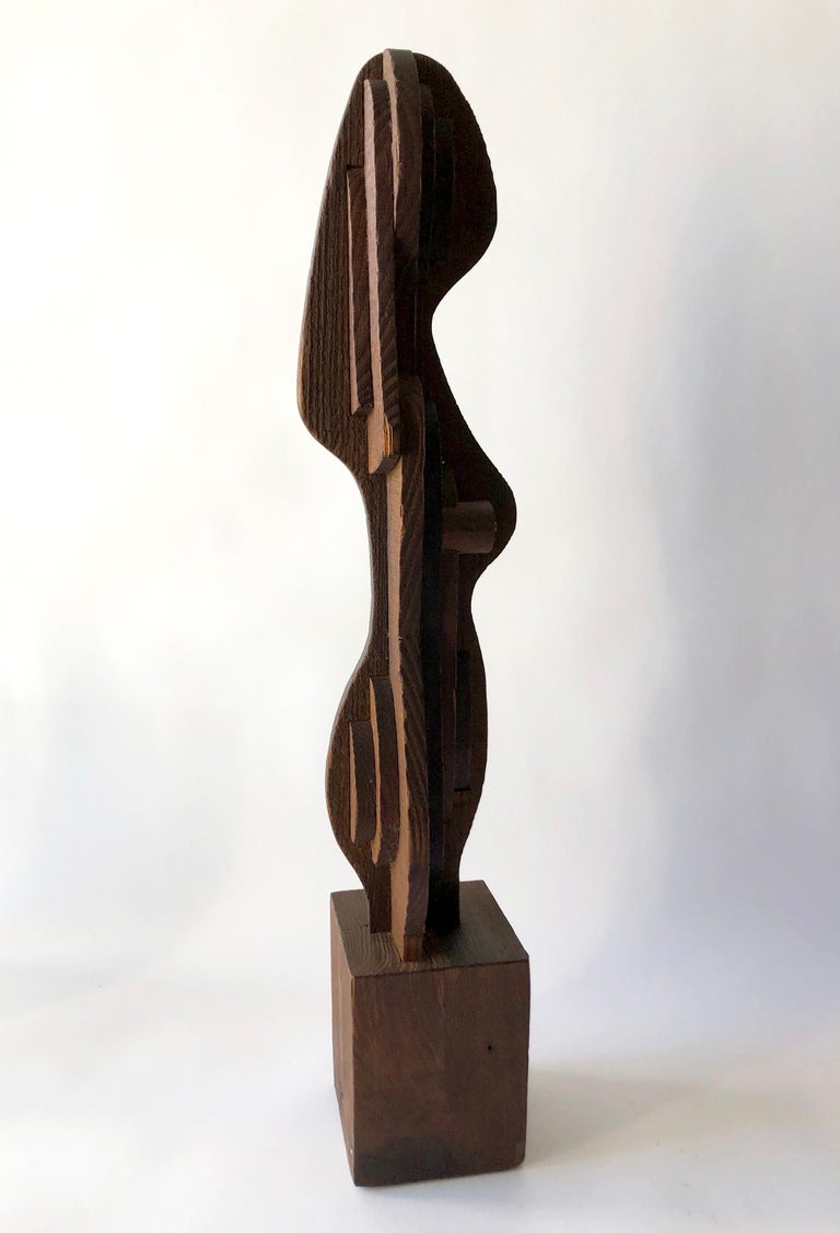 American 1970s Abstract Dimensional Layered Wood Female Sculpture